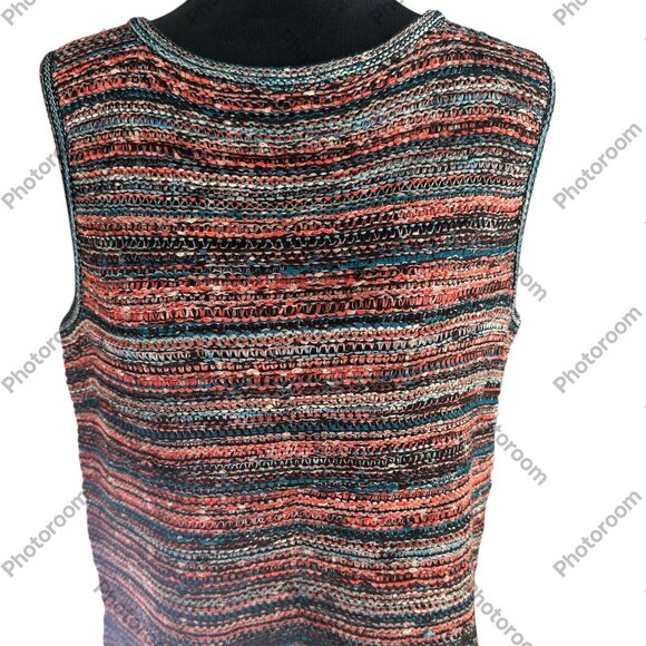 St. John Large Blue & Orange Woven Striped Sleeveless Sweater - Picture 1 of 6